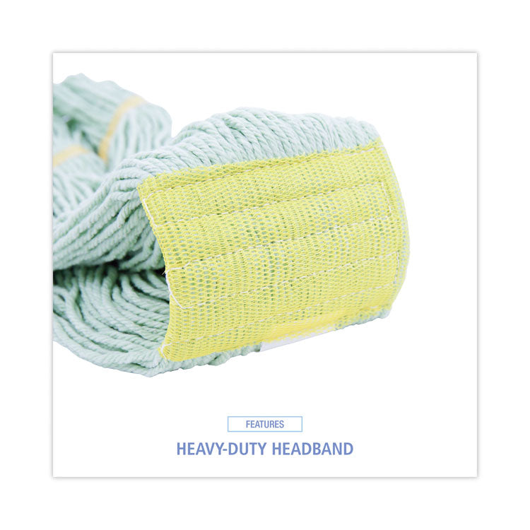 Ecomop Looped-End Mop Head, Recycled Fibers, Large Size, Green, 12/carton