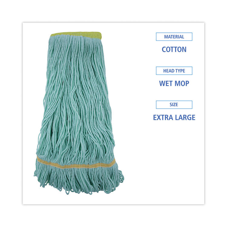 Ecomop Looped-End Mop Head, Recycled Fibers, Extra Large Size, Green