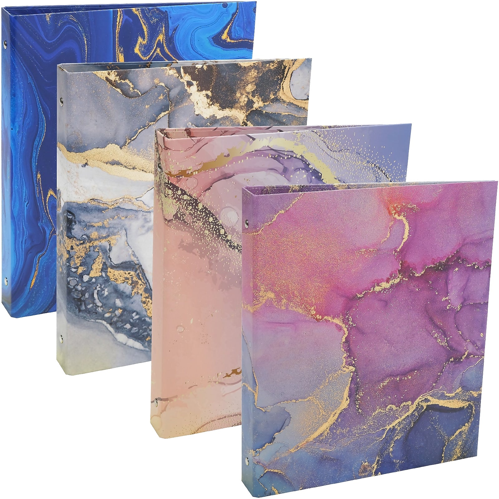Global Printed Products Marble 1" 3-Ring Non-View Binders, Multicolored, 4/Pack (GPP-0096-A)