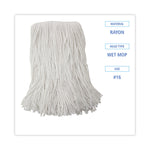Mop Head, Value Standard Head, Rayon Fiber, Cut-End, Size No. 16, White, 12/carton
