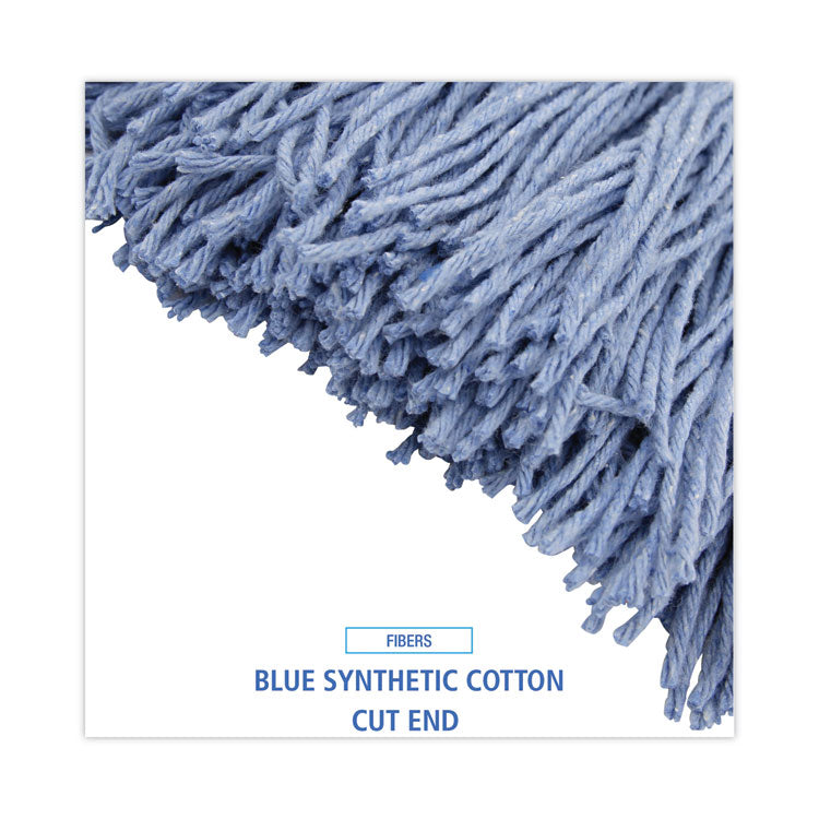 Mop Head, Standard Head, Cotton/synthetic Fiber, Cut-End, #24, Blue, 12/carton
