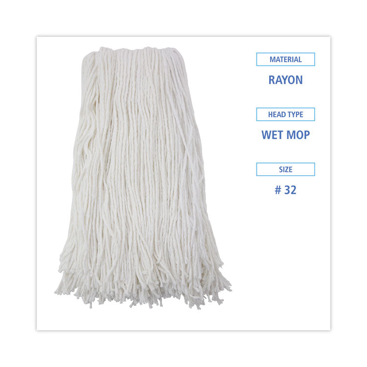 Cut-End Wet Mop Head, Rayon, No. 32, White, 12/carton