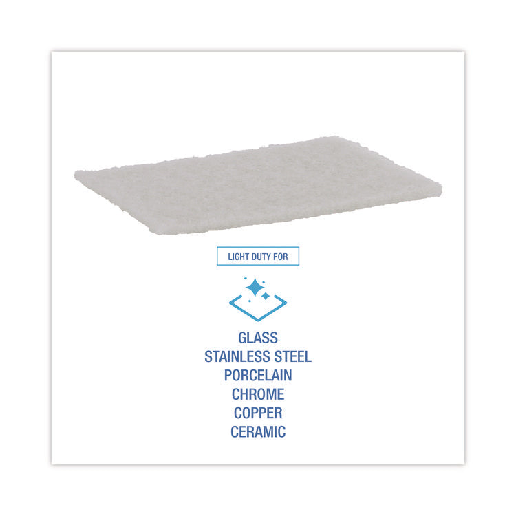 Light-Duty Scouring Pad, 6 x 9, White, 20/Carton
