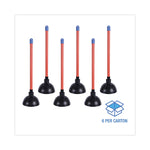 Toilet Plunger, 18" Plastic Handle, 5.63" Dia, Red/black, 6/carton