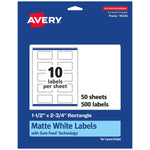 Avery Laser/Inkjet Rectangle Multipurpose Labels, 1.5" x 2.75", Matte White, 500 Labels/Box (94230)