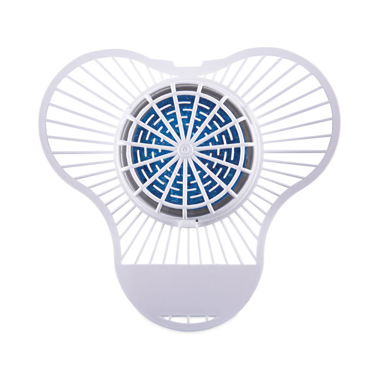 Urinal Screen with Non-Para Deodorizer Block, Green Apple Scent, 3.25 oz, Blue/White, 12/Box