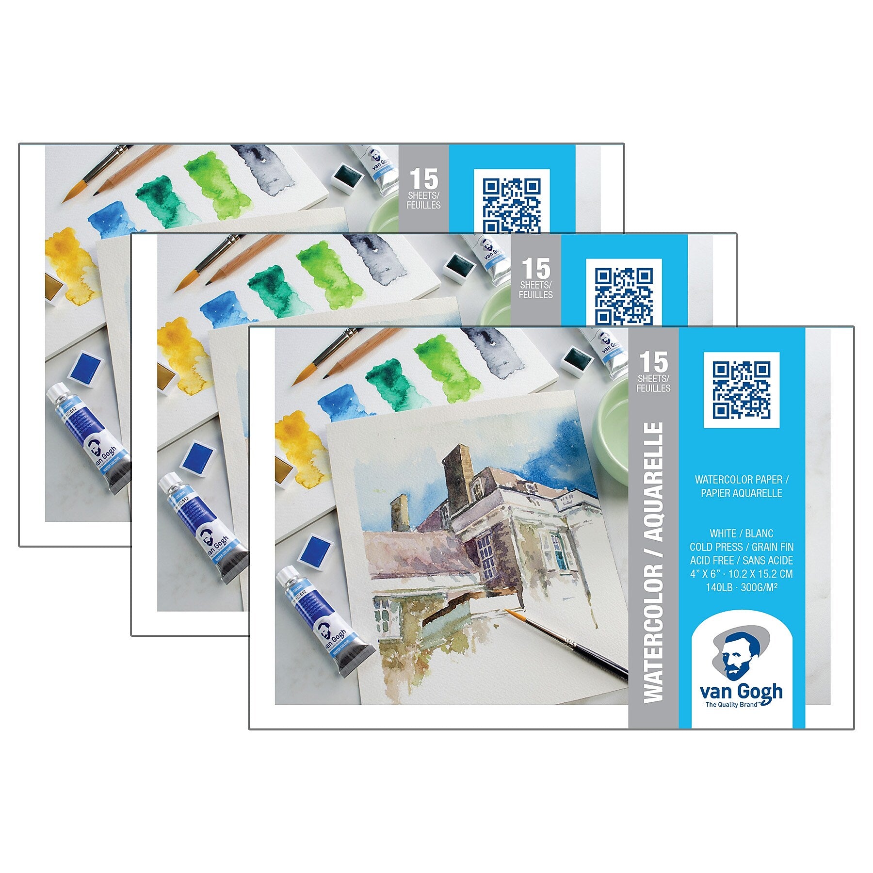 Van Gogh 4" x 6" Watercolor Sketch Pad, 15 Sheets/Pad, 3/Bundle (VNG94178001-3)