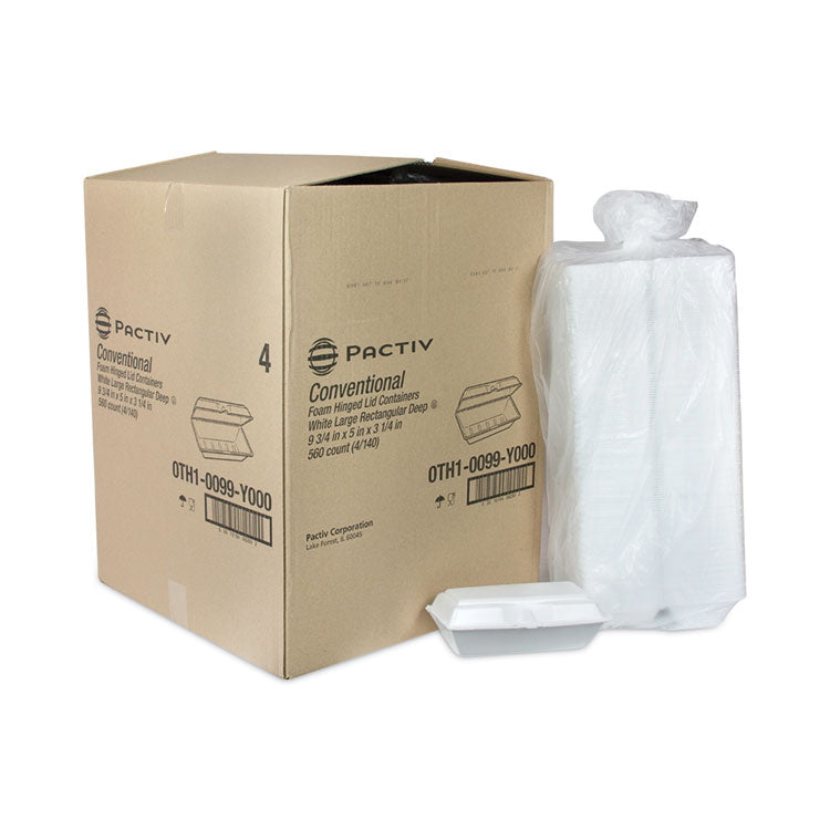 Foam Hinged Lid Containers, Single Tab Lock Hoagie, 9.75 X 5 X 3.25, White, 560/carton