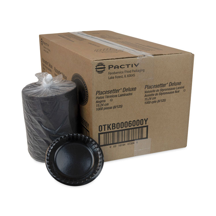 Placesetter Deluxe Laminated Foam Dinnerware, Plate, 6" dia, Black, 125/Pack, 8 Packs/Carton