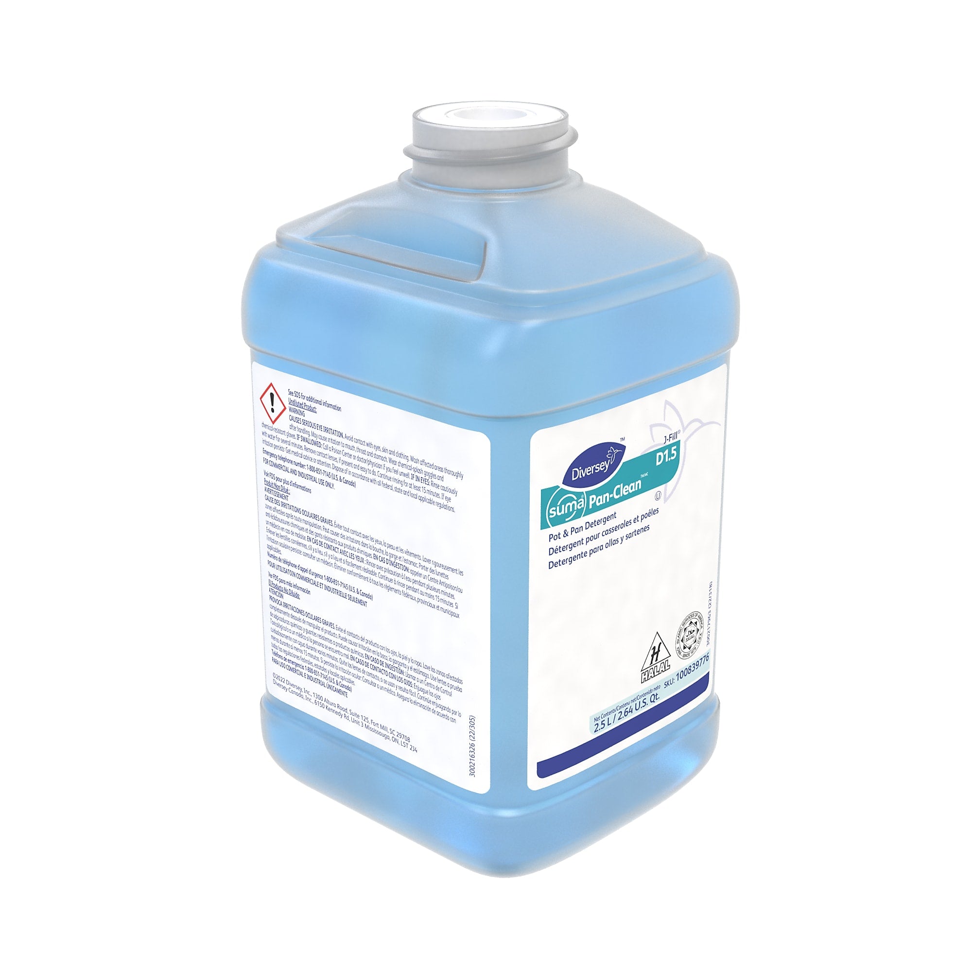 Diversey SUMA Pan-Clean D1.5 Detergent for Diversey J-Fill, Floral Woody Scent, 84.5 oz., 2/Carton (100839776)