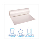 High-Density Can Liners, 60 gal, 19 mic, 38" x 58", Natural, Perforated Roll, 25 Bags/Roll, 6 Rolls/Carton