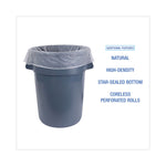 High-Density Can Liners, 60 gal, 14 mic, 38" x 58", Natural, Perforated Roll, 25 Bags/Roll, 8 Rolls/Carton