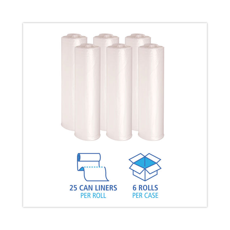 High-Density Can Liners, 45 gal, 19 mic, 40" x 46", Natural, Perforated Roll, 25 Bags/Roll, 6 Rolls/Carton