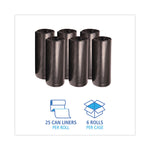 High-Density Can Liners, 56 gal, 19 mic, 43" x 47", Black, Perforated Roll, 25 Bags/Roll, 6 Rolls/Carton