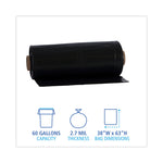Industrial Drum Liners Rolls, 60 gal, 2.7 mil, 38" x 63", Black, 50/Carton