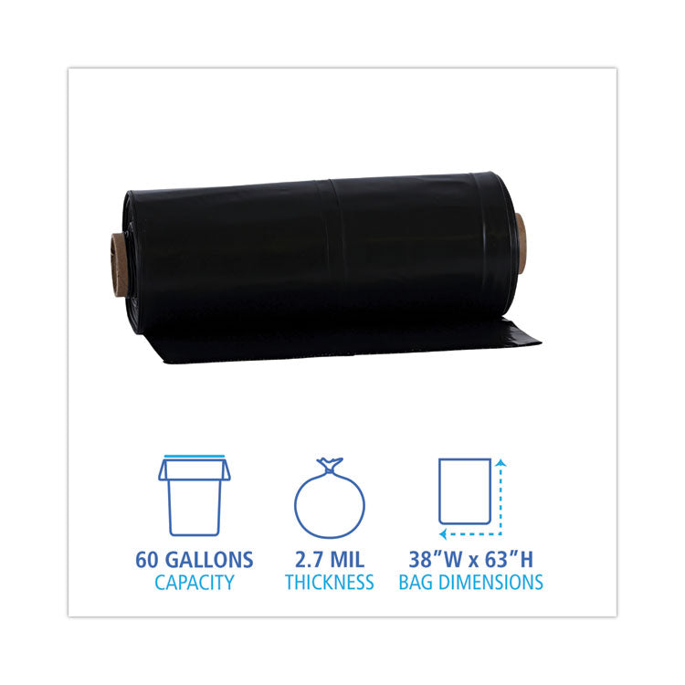 Industrial Drum Liners Rolls, 60 gal, 2.7 mil, 38" x 63", Black, 50/Carton