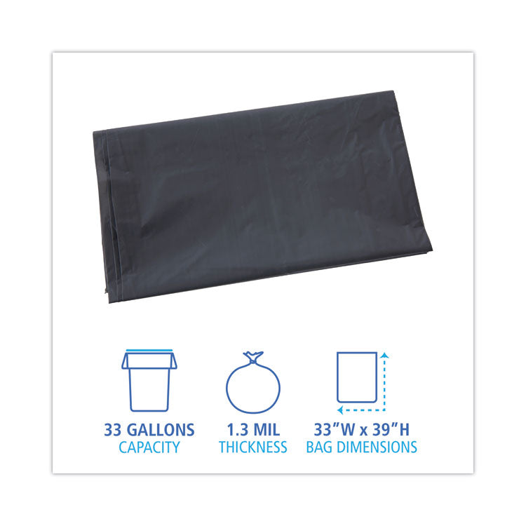 Linear Low Density Industrial Can Liners, 33 gal, 1.3 mil, 33" x 39", Gray, Flat Pack, 100/Carton