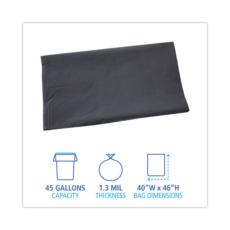Linear Low Density Industrial Can Liners, 45 gal, 1.3 mil, 40" x 46", Gray, Flat Pack, 100/Carton