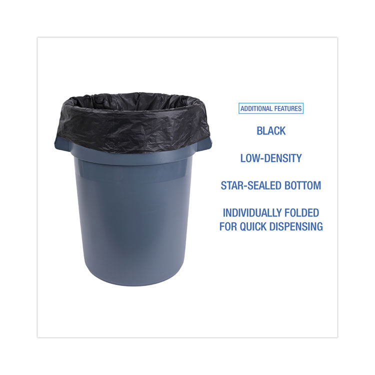 Linear Low Density Industrial Can Liners, 56 gal, 1.7 mil, 43" x 47", Black, Flat Pack, 100/Carton