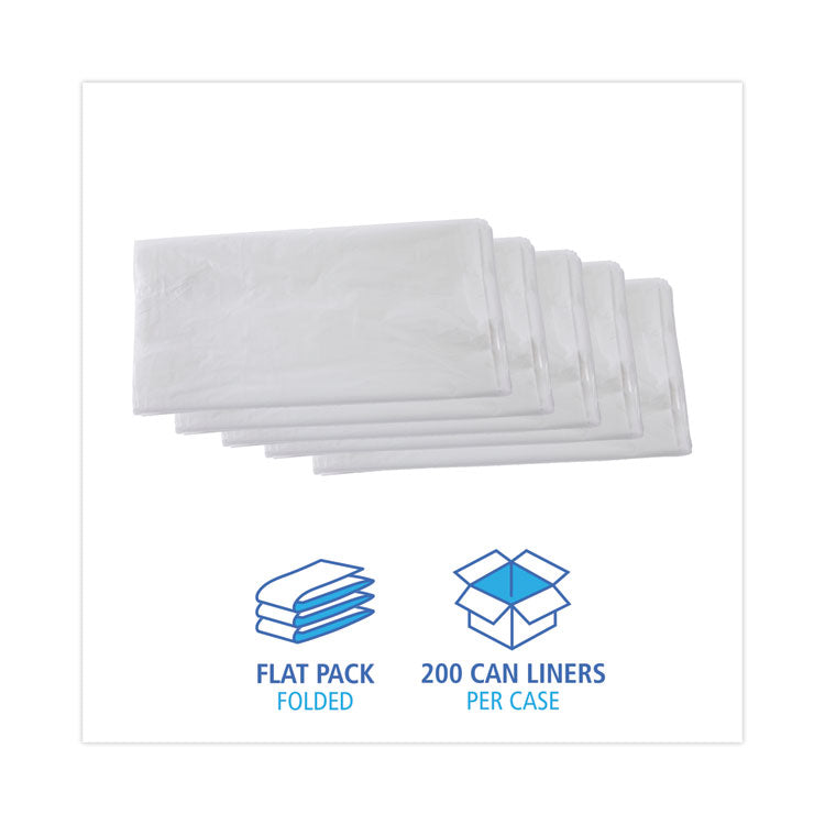 High Density Industrial Can Liners Flat Pack, 60 gal, 13 mic, 38" x 60", Natural, Flat Pack, 200/Carton