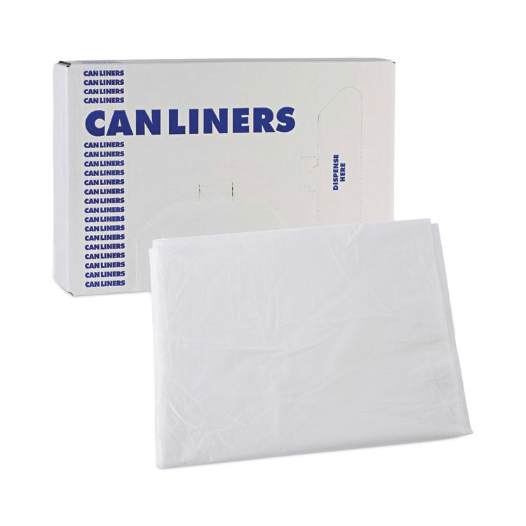 High Density Industrial Can Liners Flat Pack, 60 gal, 16 mic, 38" x 60", Natural, Flat Pack, 100/Carton