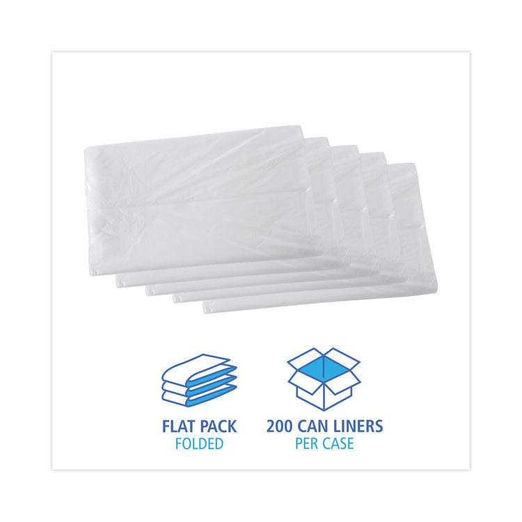 High Density Industrial Can Liners Flat Pack, 45 gal, 16 mic, 40" x 48", Natural, Flat Pack, 200/Carton