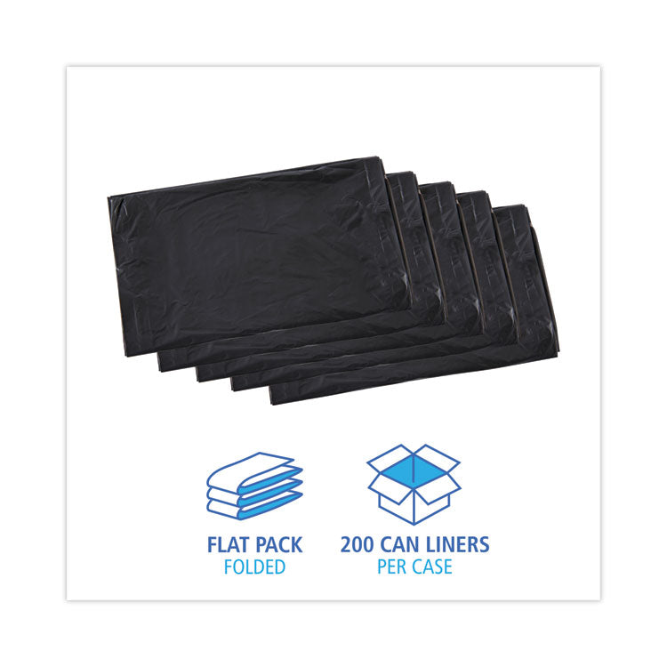 Linear Low Density Industrial Can Liners, 30 gal, 0.65 mil, 30" x 36", Black, Flat Pack, 200/Carton