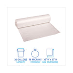 High Density Industrial Can Liners Coreless Rolls, 30 gal, 16 mic, 30" x 37", Natural, Perforated, 25 Bags/Roll, 20 Rolls/CT
