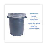 High Density Industrial Can Liners Coreless Rolls, 30 gal, 16 mic, 30" x 37", Natural, Perforated, 25 Bags/Roll, 20 Rolls/CT