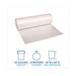 High Density Industrial Can Liners Coreless Rolls, 60 gal, 13 mic, 38" x 60", Natural, Perforated, 25 Bags/Roll, 8 Rolls/CT