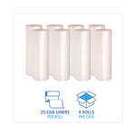 High Density Industrial Can Liners Coreless Rolls, 60 gal, 13 mic, 38" x 60", Natural, Perforated, 25 Bags/Roll, 8 Rolls/CT