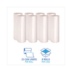 High Density Industrial Can Liners Coreless Rolls, 60 gal, 16 mic, 38" x 60", Natural, Perforated, 25 Bags/Roll, 8 Rolls/CT
