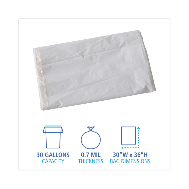 Linear Low Density Industrial Can Liners, 30 gal, 0.7 mil, 30" x 36", White, Flat Pack, 200/Carton