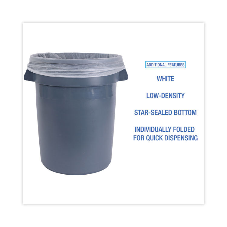 Linear Low Density Industrial Can Liners, 30 gal, 0.7 mil, 30" x 36", White, Flat Pack, 200/Carton