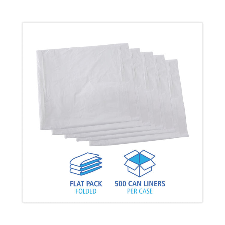 Linear Low Density Industrial Can Liners, 10 gal, 0.5 mil, 24" x 23", White, Flat Pack, 500/Carton