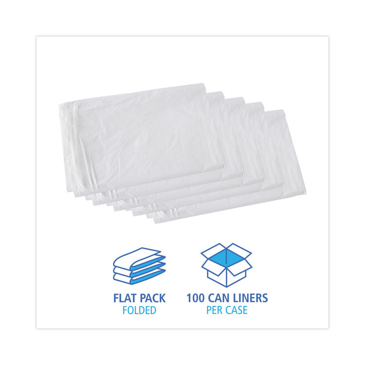 Linear Low Density Industrial Can Liners, 30 gal, 0.9 mil, 30" x 36", White, Flat Pack, 100/Carton