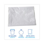 Linear Low Density Industrial Can Liners, 60 gal, 0.9 mil, 38" x 58", White, Flat Pack, 100/Carton