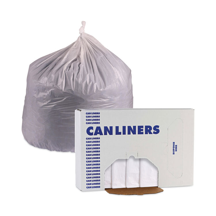 Linear Low Density Industrial Can Liners, 60 gal, 0.9 mil, 38" x 58", White, Flat Pack, 100/Carton