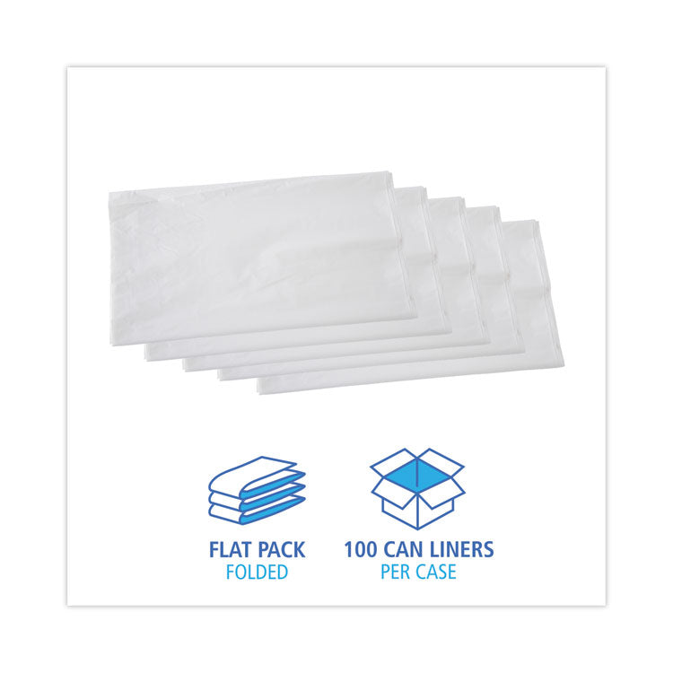 Linear Low Density Industrial Can Liners, 56 gal, 0.9 mil, 43" x 47", White, Flat Pack, 100/Carton