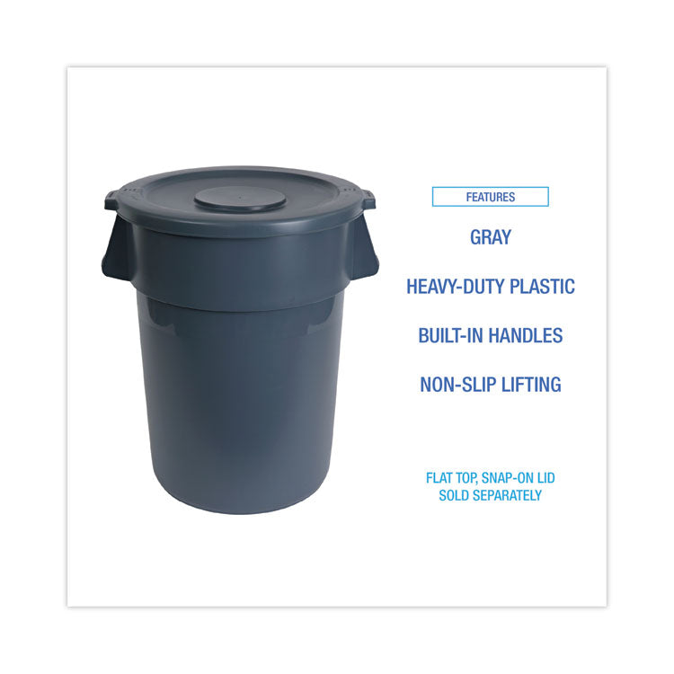 Round Waste Receptacle, 32 gal, Linear-Low-Density Polyethylene, Gray
