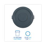 Lids For 32 Gal Waste Receptacle, Flat-Top, Round, Plastic, Gray