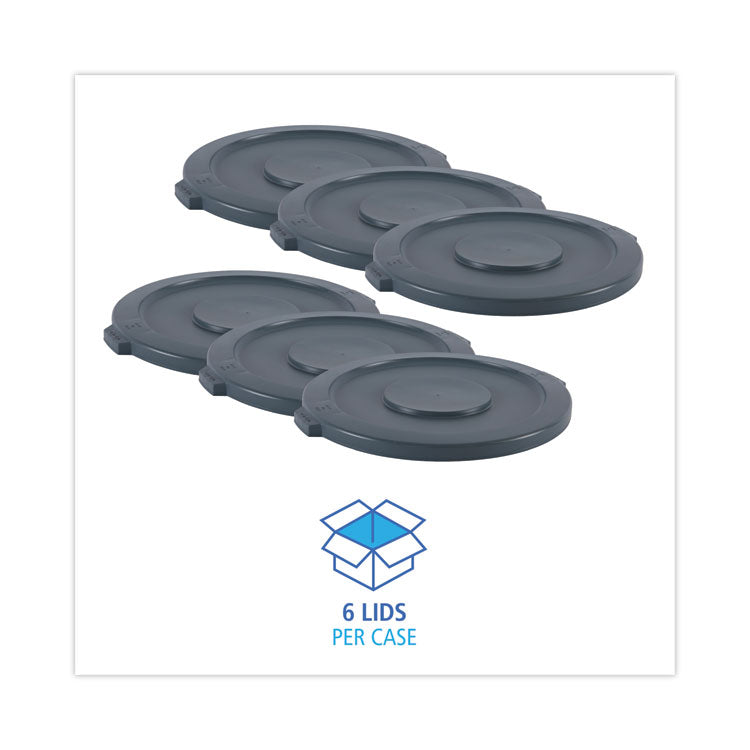 Lids For 32 Gal Waste Receptacle, Flat-Top, Round, Plastic, Gray