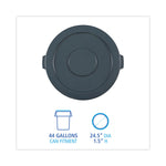 Lids For 44 Gal Waste Receptacles, Flat-Top, Round, Plastic Gray