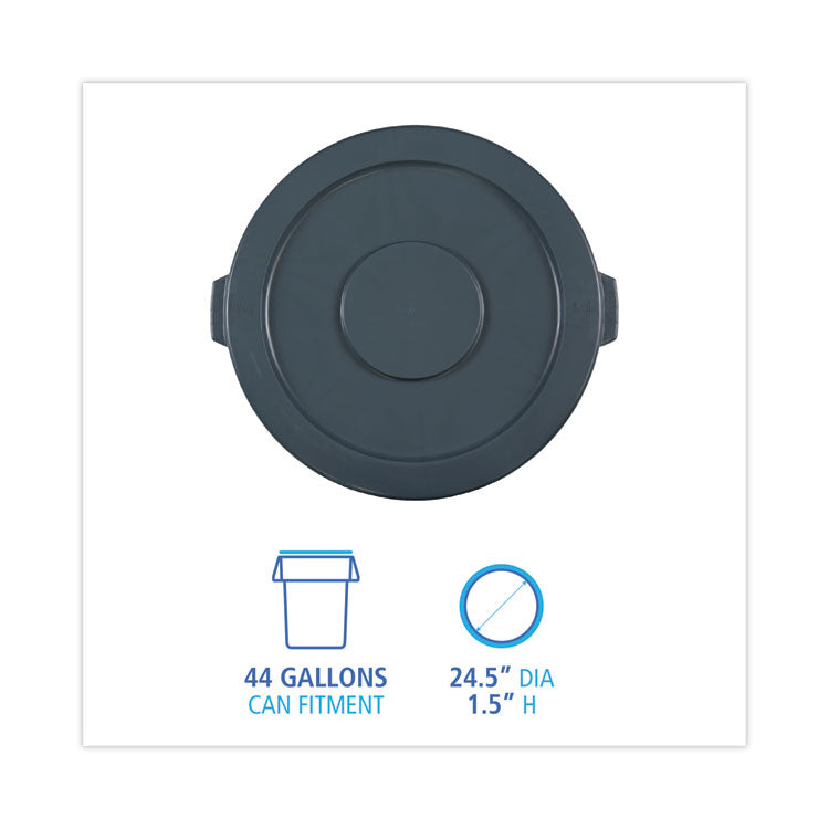 Lids For 44 Gal Waste Receptacles, Flat-Top, Round, Plastic Gray
