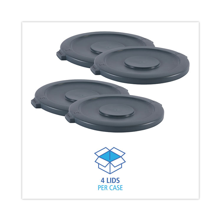 Lids For 44 Gal Waste Receptacles, Flat-Top, Round, Plastic Gray
