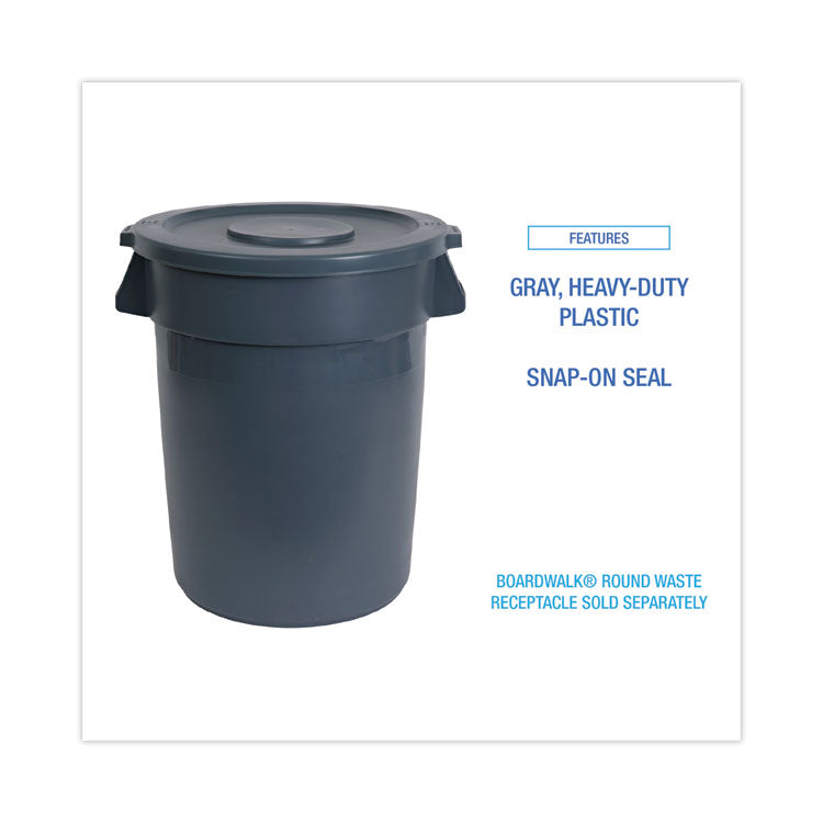 Lids For 44 Gal Waste Receptacles, Flat-Top, Round, Plastic Gray