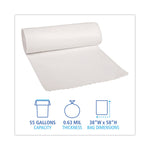 Low-Density Waste Can Liners, 60 gal, 0.5 mil, 38" x 58", White, Perforated Roll, 10 Bags/Roll, 10 Rolls/Carton
