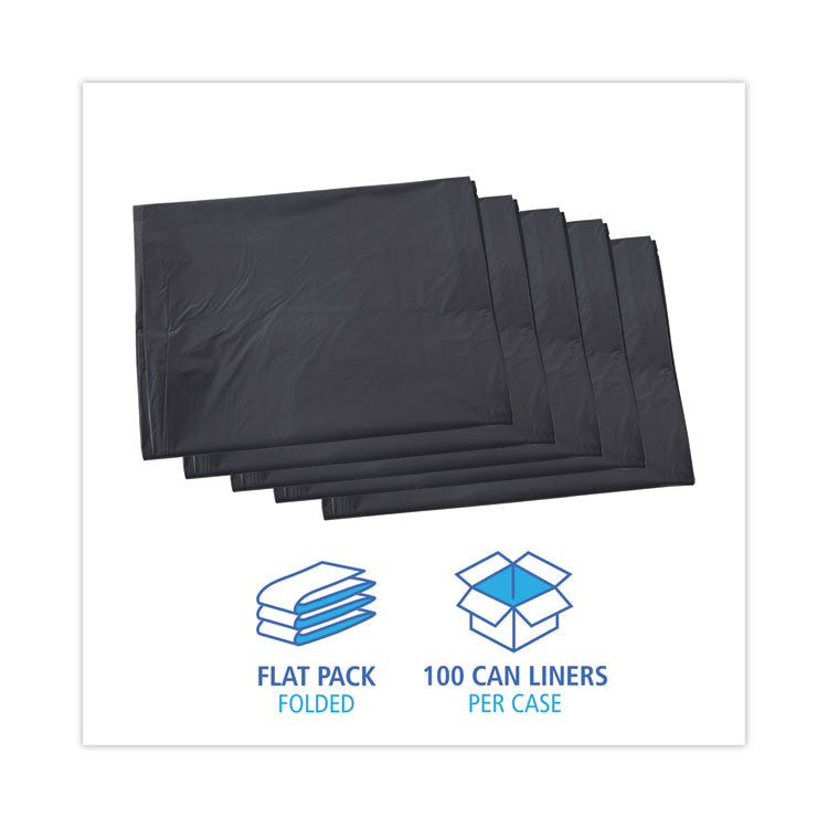 Linear Low Density Industrial Can Liners, 60 gal, 1.1 mil, 38" x 58", Gray, Flat Pack, 100/Carton