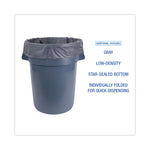 Linear Low Density Industrial Can Liners, 60 gal, 1.1 mil, 38" x 58", Gray, Flat Pack, 100/Carton