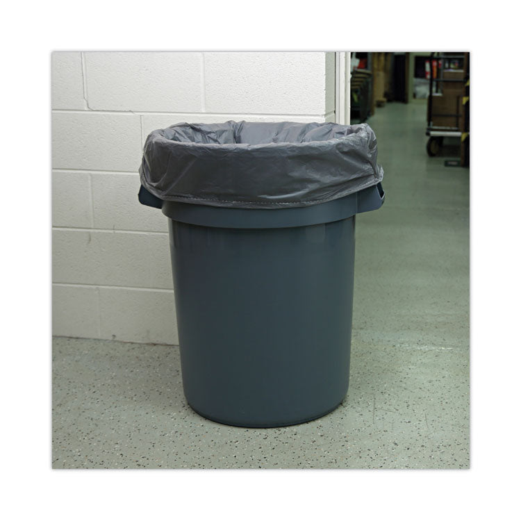 Linear Low Density Industrial Can Liners, 60 gal, 1.1 mil, 38" x 58", Gray, Flat Pack, 100/Carton